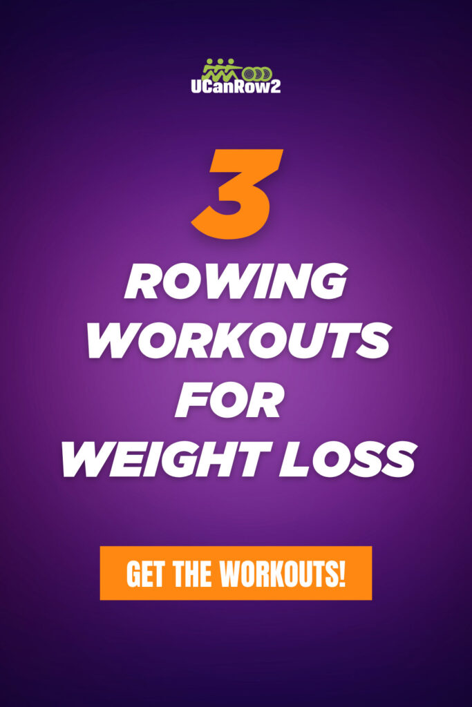 Pinterest pin with the text, "3 rowing workouts for weight loss"