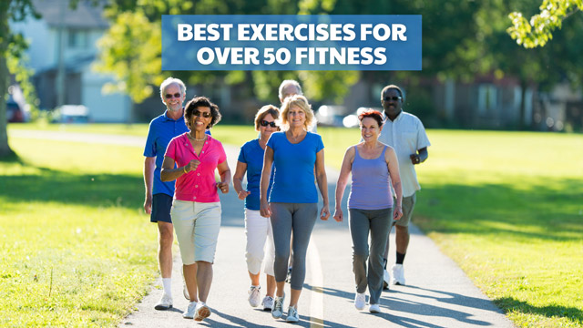 A blog intro image with the heading, best exercises for over 50 fitness