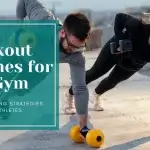 Two athletes in long-sleeve tops and tights performing plank rows outside, demonstrating proper layering for exercise